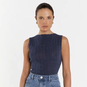 DISSH GOLDIE INDIGO MARLE BOAT NECK TANK - XS / INDIGO